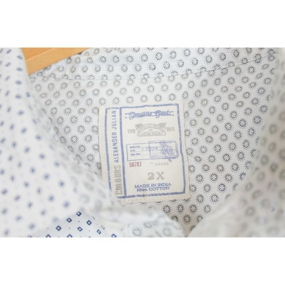 COLOURS Alexander Julian Men's Short Sleeve Button Shirt 100% Cotton White 2X - Picture 2 of 6